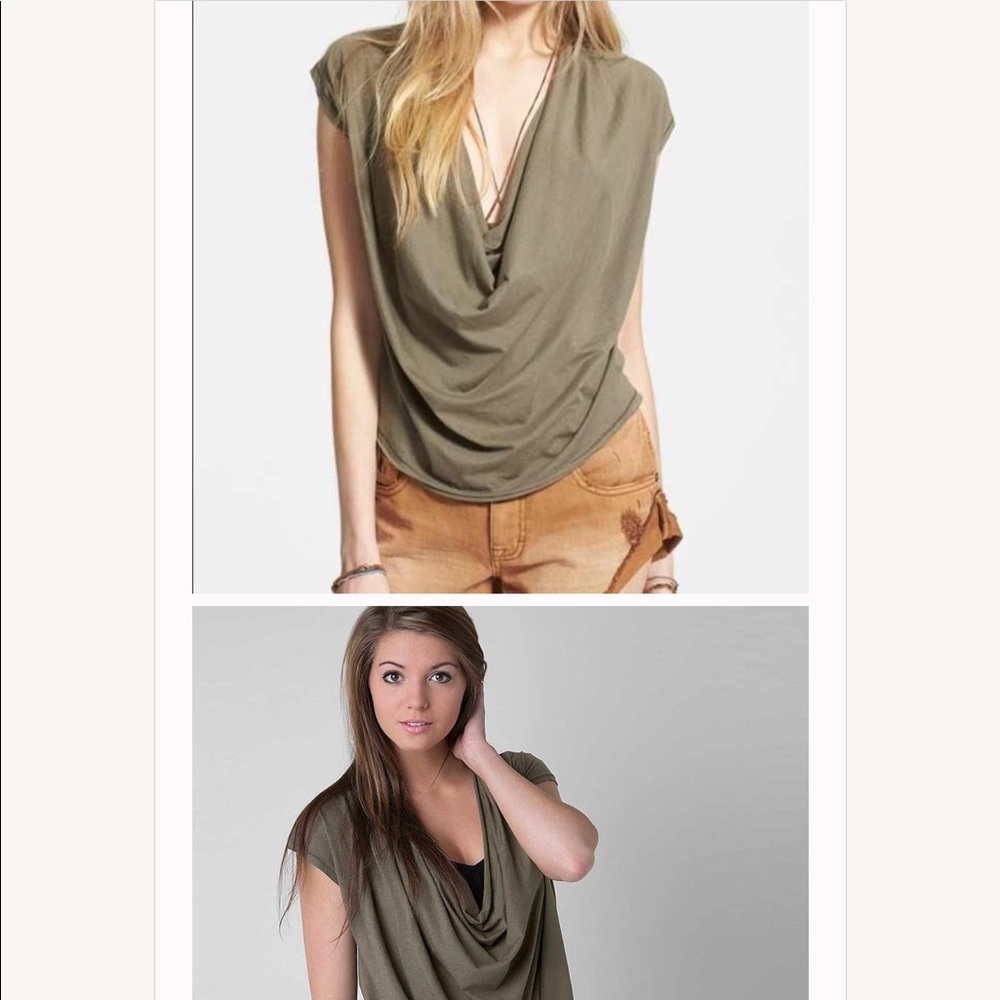 Free People Fantasy Cowl Tee Green Top Size Large
